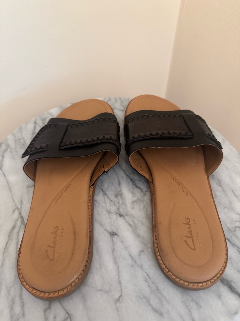 Clarks Maritime Mule Comfort Cushion Black Leather Slide Sandals Women’s 9.5 - Picture 6 of 9